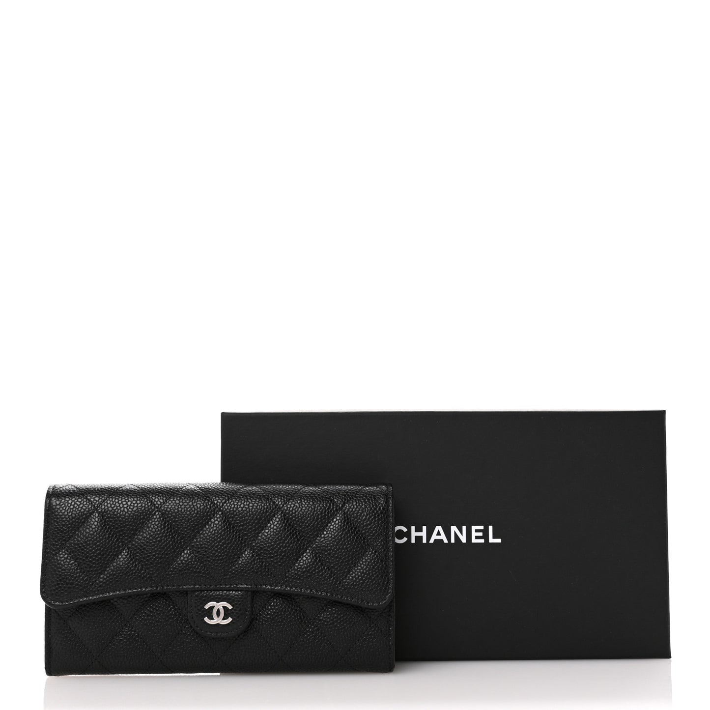 Caviar Quilted Large Gusset Flap Wallet Black
