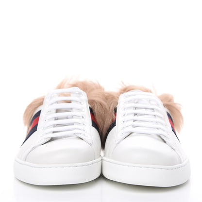 Gucci Calfskin Wool Web Bee Embroidered Mens Ace Sneakers 10 White 2 of 7