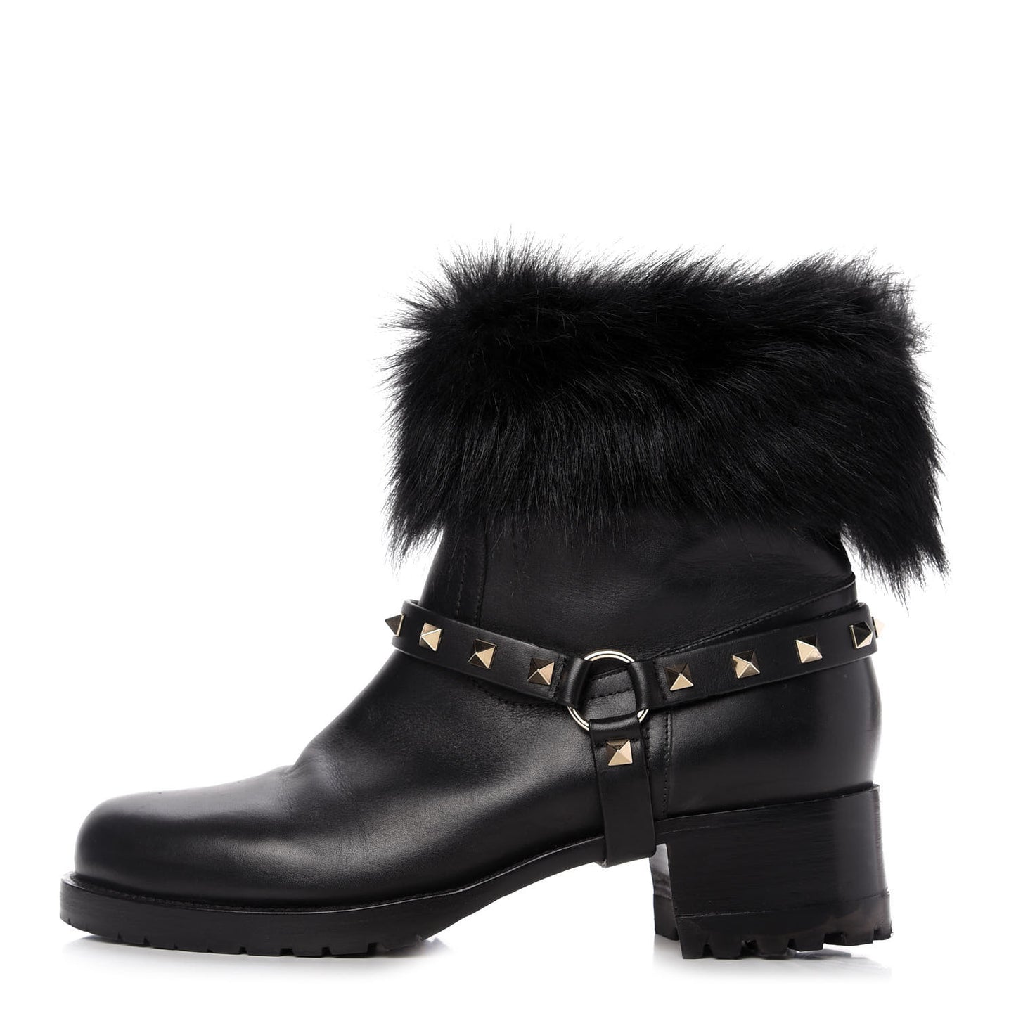 Calfskin Fox Fur Rockstud Boots 40 Black