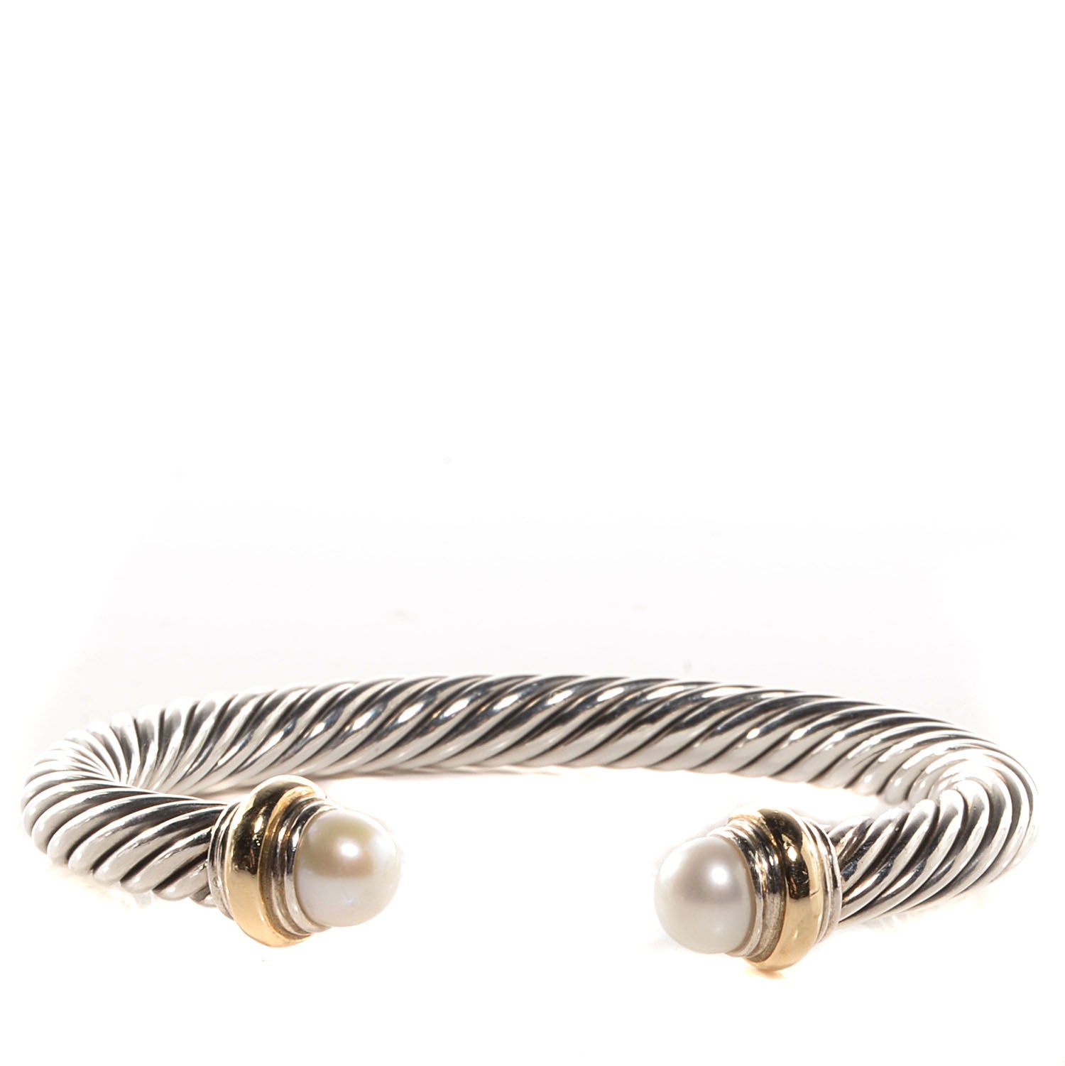 David Yurman Sterling Silver 14K Yellow Gold Pearl 7mm Cable Classics Bracelet 1 of 5