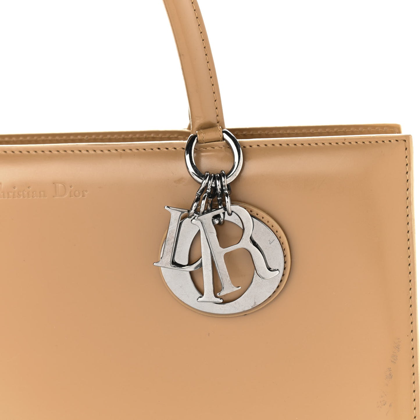 Glazed Calfskin Nylon Lady Dior Tote Beige