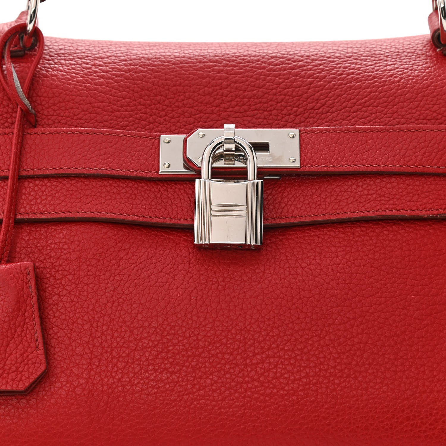 Hermes Taurillon Clemence Shoulder Kelly 40 Rouge Vif 8 of 14