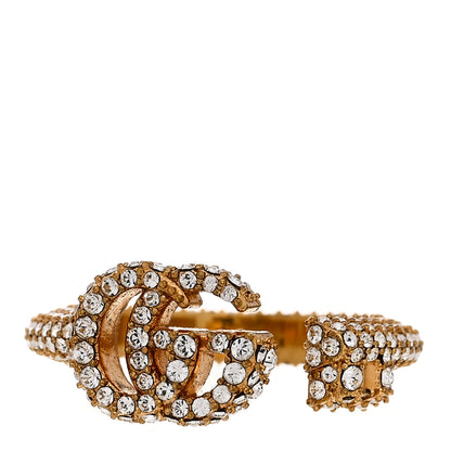 Gucci Crystal Double G Ring M 56 7.5 Aged Gold 1 of 7