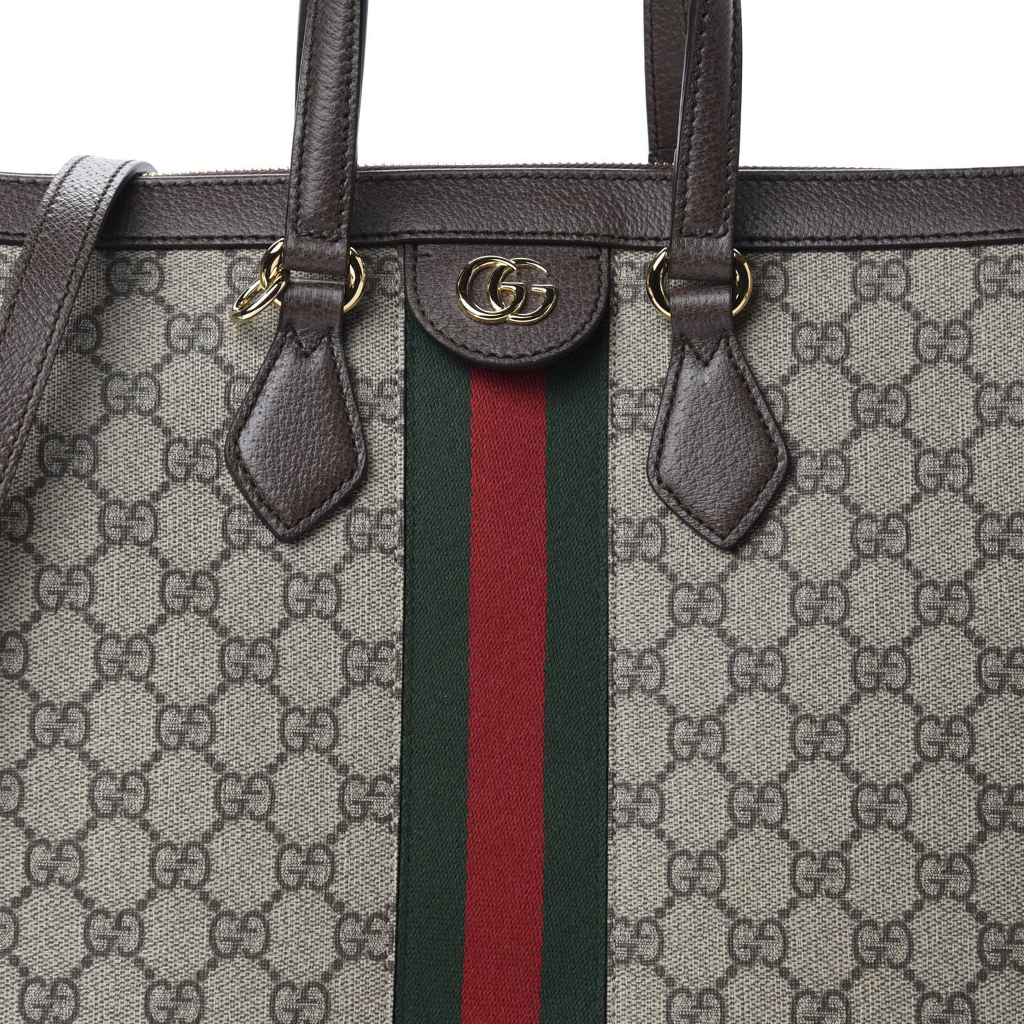 GG Supreme Monogram Web Medium Ophidia Tote Bag Brown
