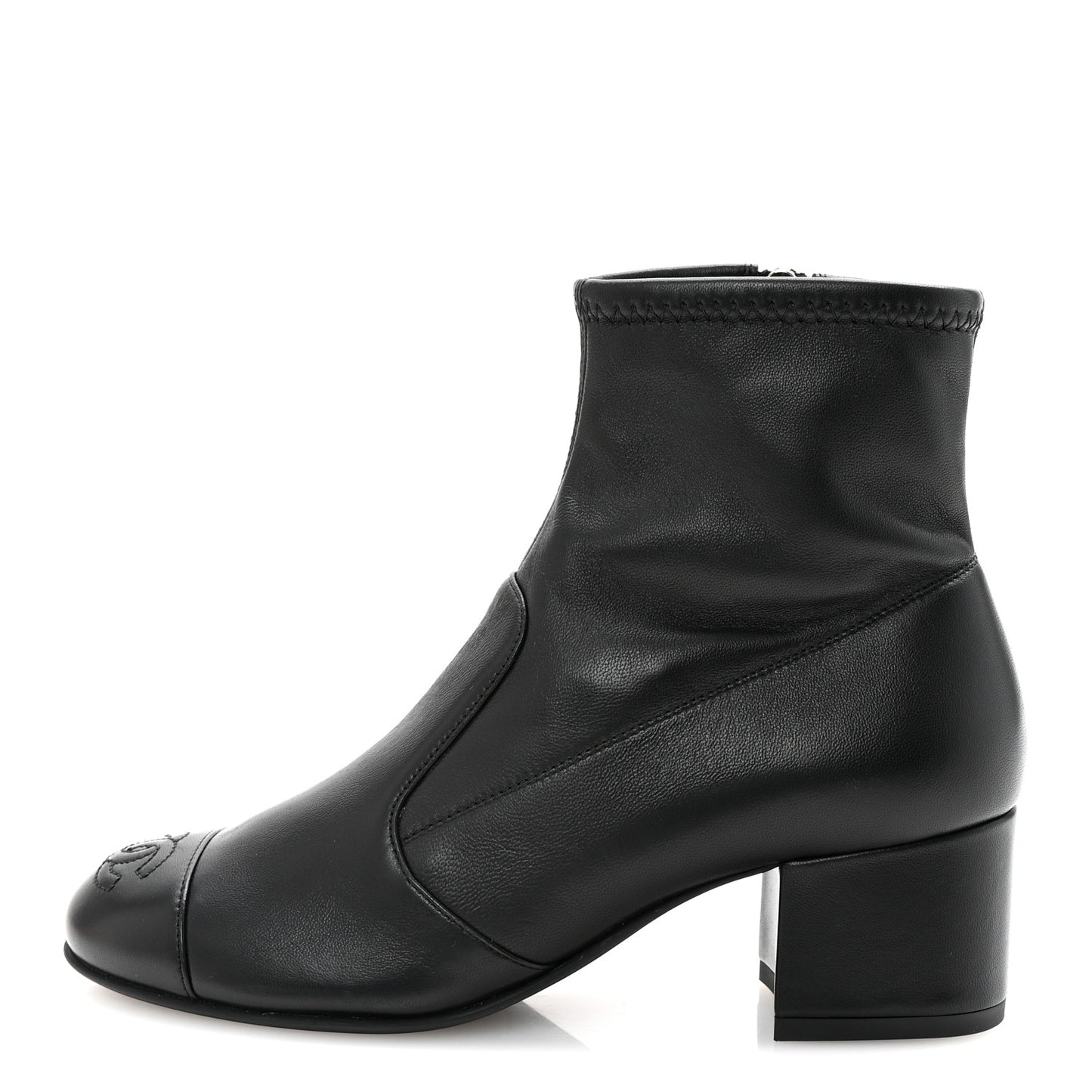 Stretch Lambskin Cap Toe CC Short Boots 35 Black