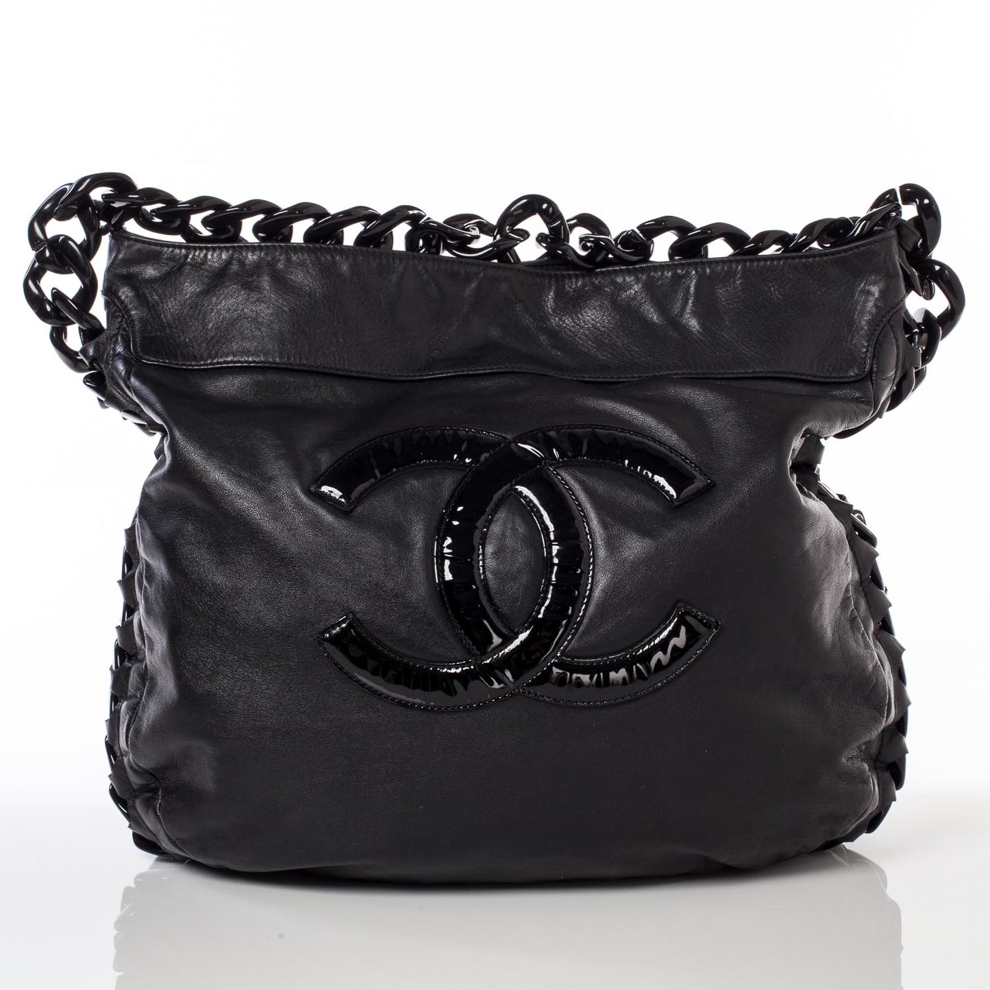 Leather Modern Chain Shoulder Bag Black