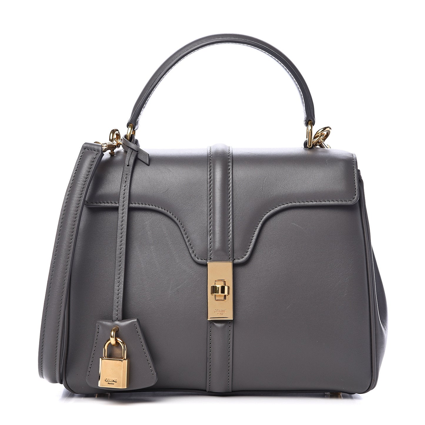Satinated Calfskin Small 16 Top Handle Bag Gray