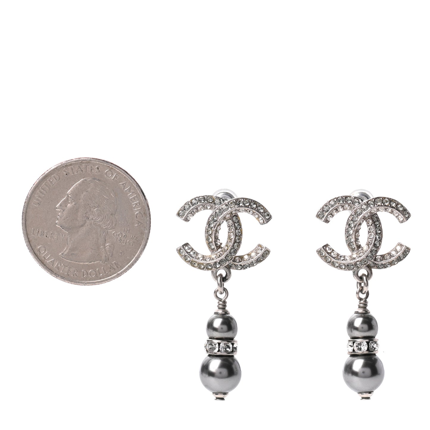 Crystal Pearl CC Drop Earrings Silver Grey