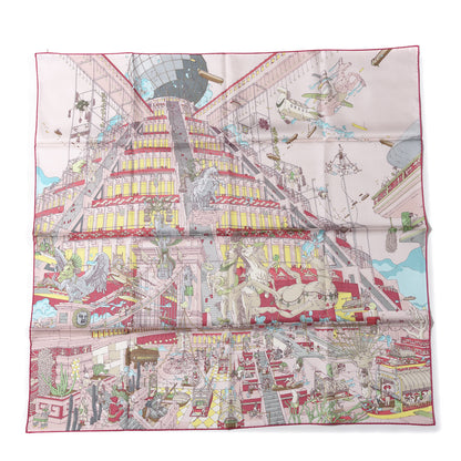 Hermes Silk La Legende Du Cheval A Plumes Scarf 90 Rose Pale Jaune Vif Turquoise 1 of 6