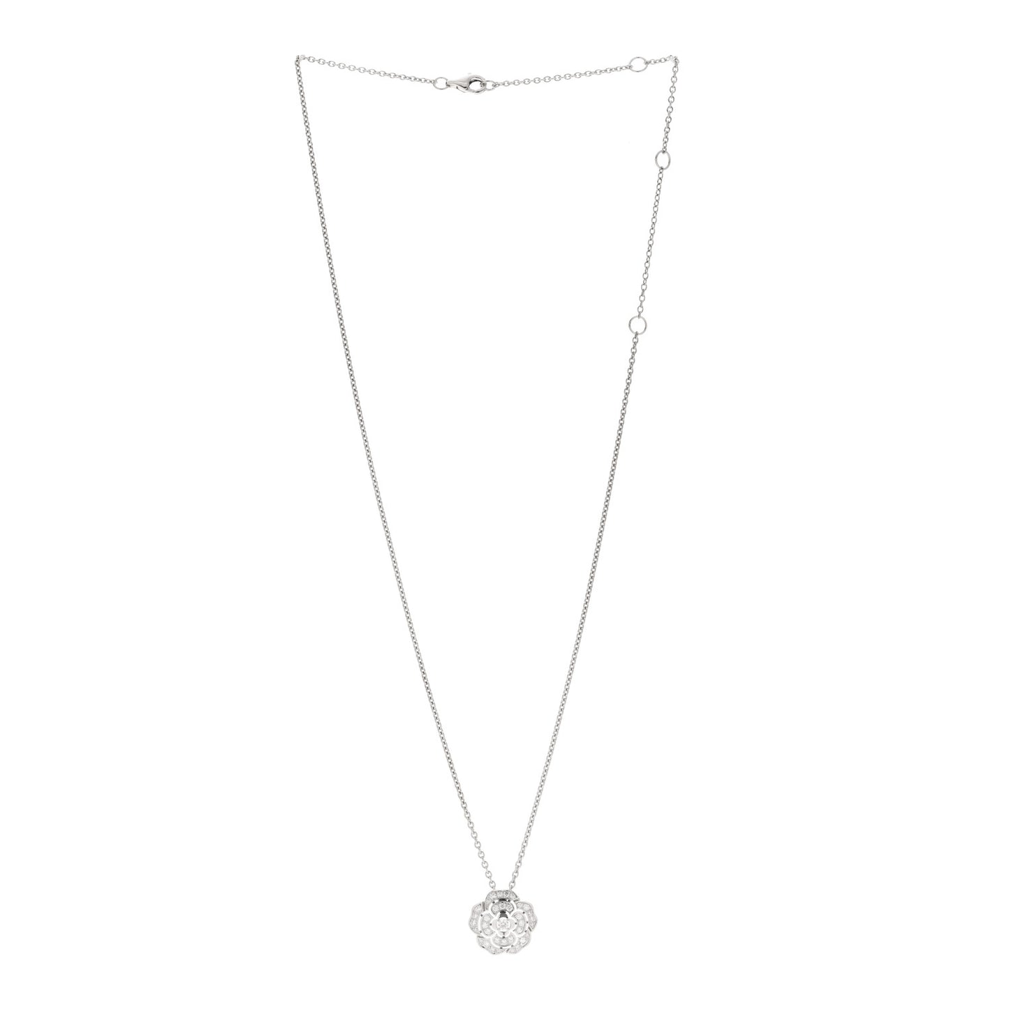 18K White Gold Diamond Bouton de Camelia Pendant Necklace