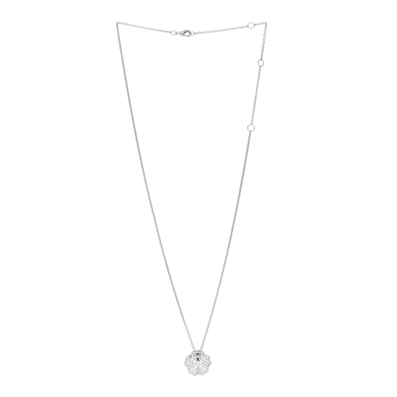 Chanel 18K White Gold Diamond Bouton de Camelia Pendant Necklace 2 of 5