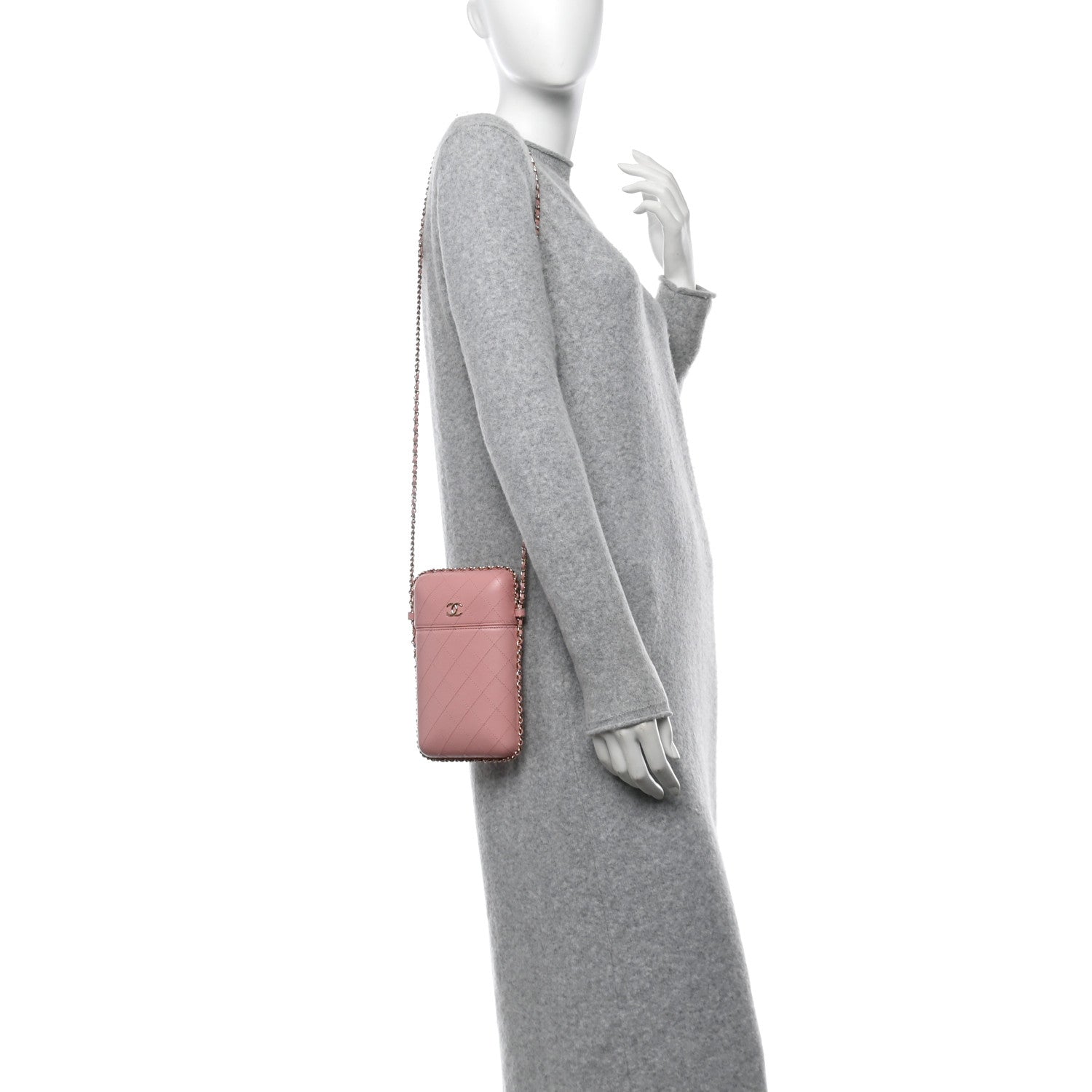 Chanel Lambskin Quilted Chain Around Phone Holder Pink 2 of 10