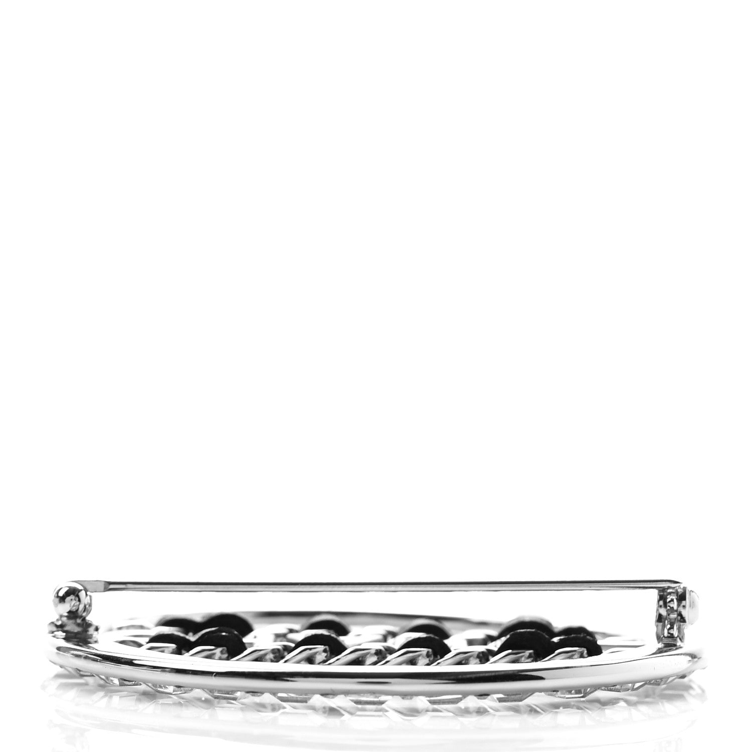 Chanel Lambskin Baguette Crystal Logo Brooch Black Silver 4 of 6