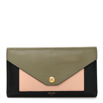 Celine Smooth Calfskin Pocket Tri-Fold Multifunction Envelope Flap Wallet Black Multicolor 1 of 9