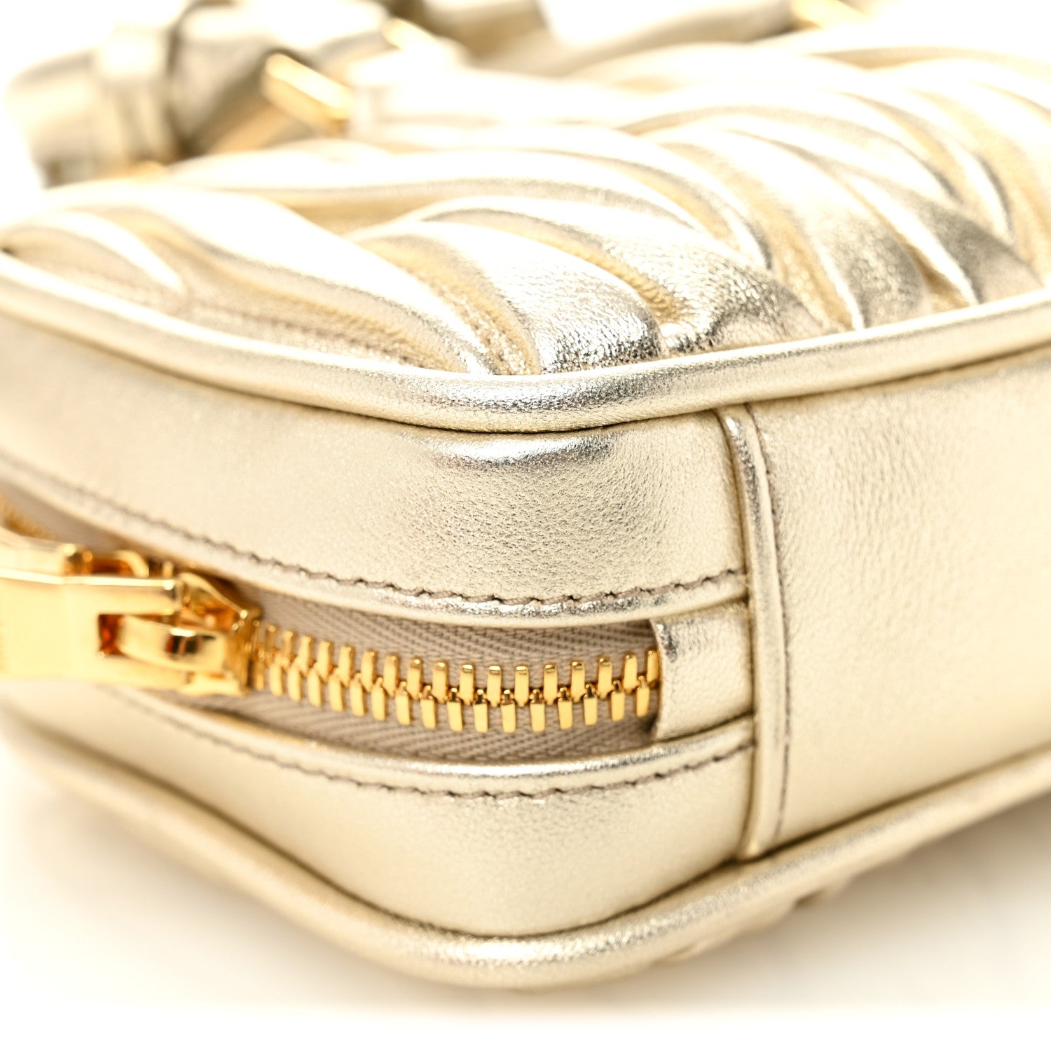 Miu Miu Metallic Nappa Matelasse Mini Arcadie Top Handle Bag Pirite 9 of 10