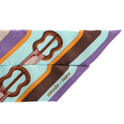Hermes Silk Coaching Twilly Mauve Bleu Marron 3 of 5