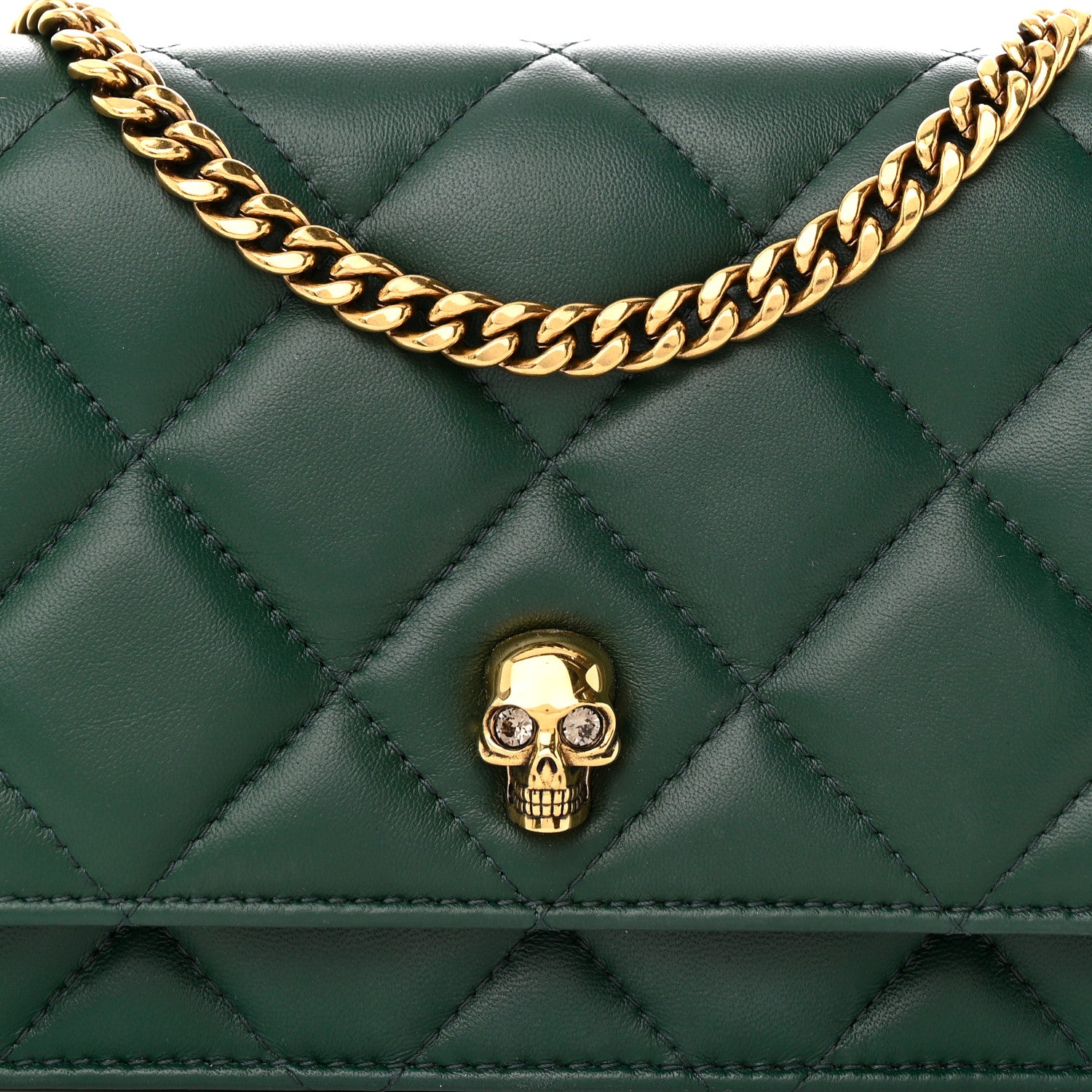 Alexander McQueen Calfskin Quilted Skull Small Chain Crossbody Bag Green 7 of 10