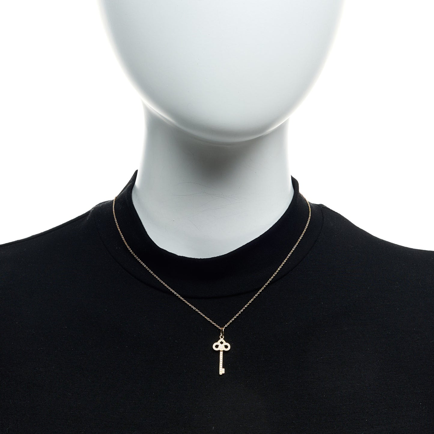 18K Yellow Gold Diamond Mini Fleur De Lis Key Pendant Necklace