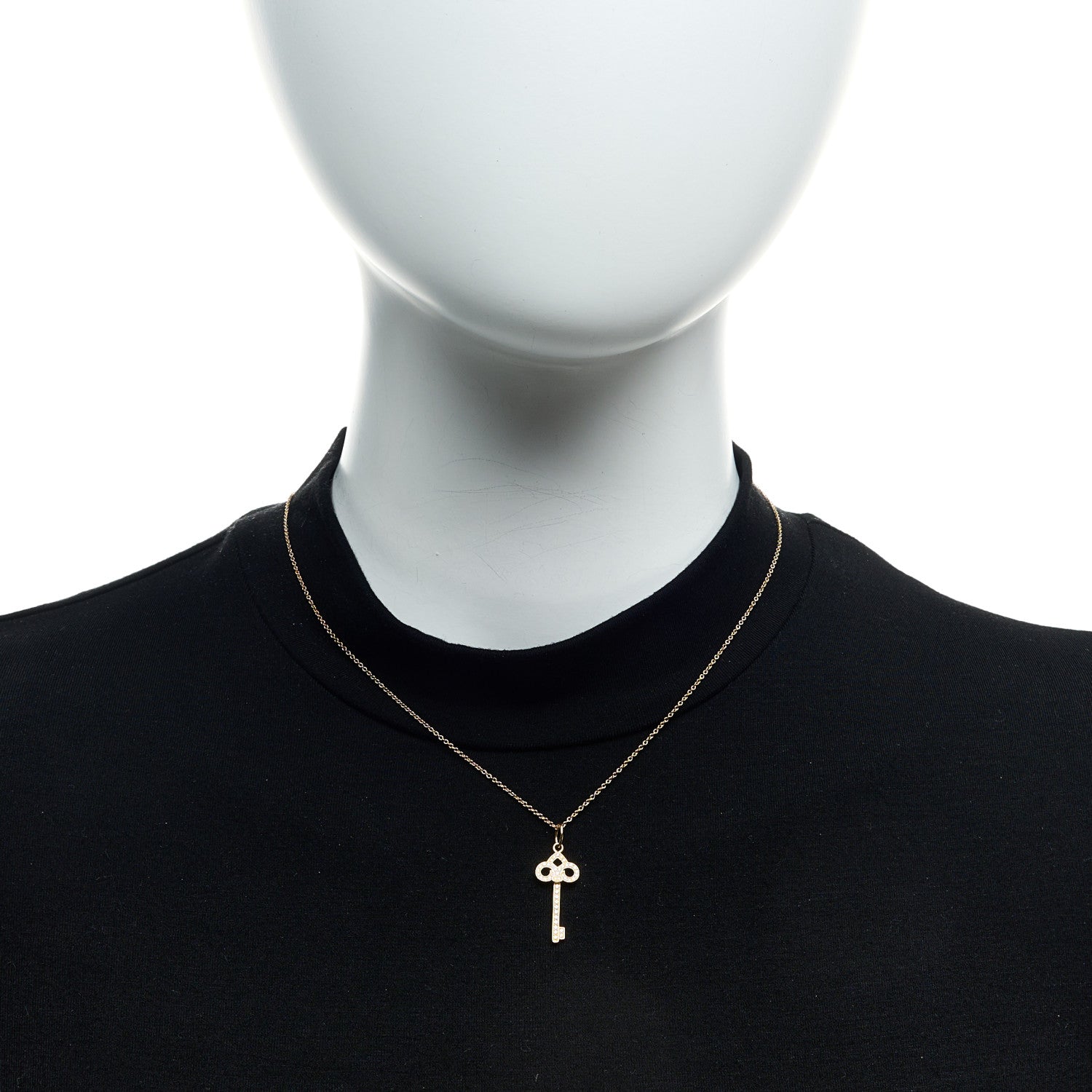 Tiffany 18K Yellow Gold Diamond Mini Fleur De Lis Key Pendant Necklace 2 of 6