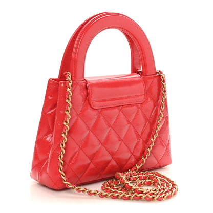 Chanel Shiny Aged Calfskin Quilted Nano Kelly Shopper Dark Red 3 of 11