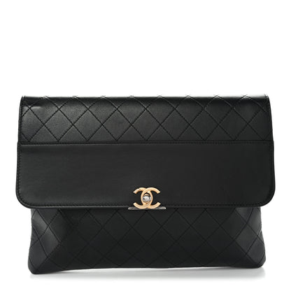 Chanel Lambskin Quilted Sleek And Chic Clutch Black Black 1 of 11