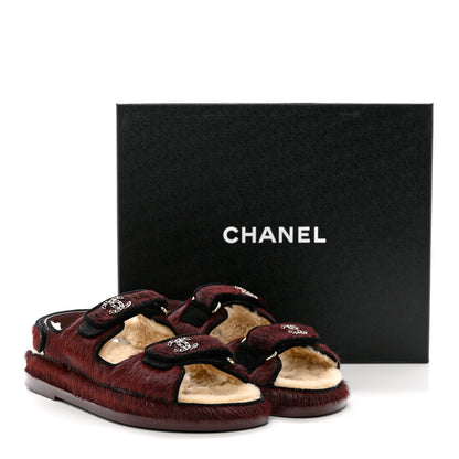 Chanel Calfskin Hair Suede Shearling Dad Sandals 36.5 Burgundy Black 11 of 11