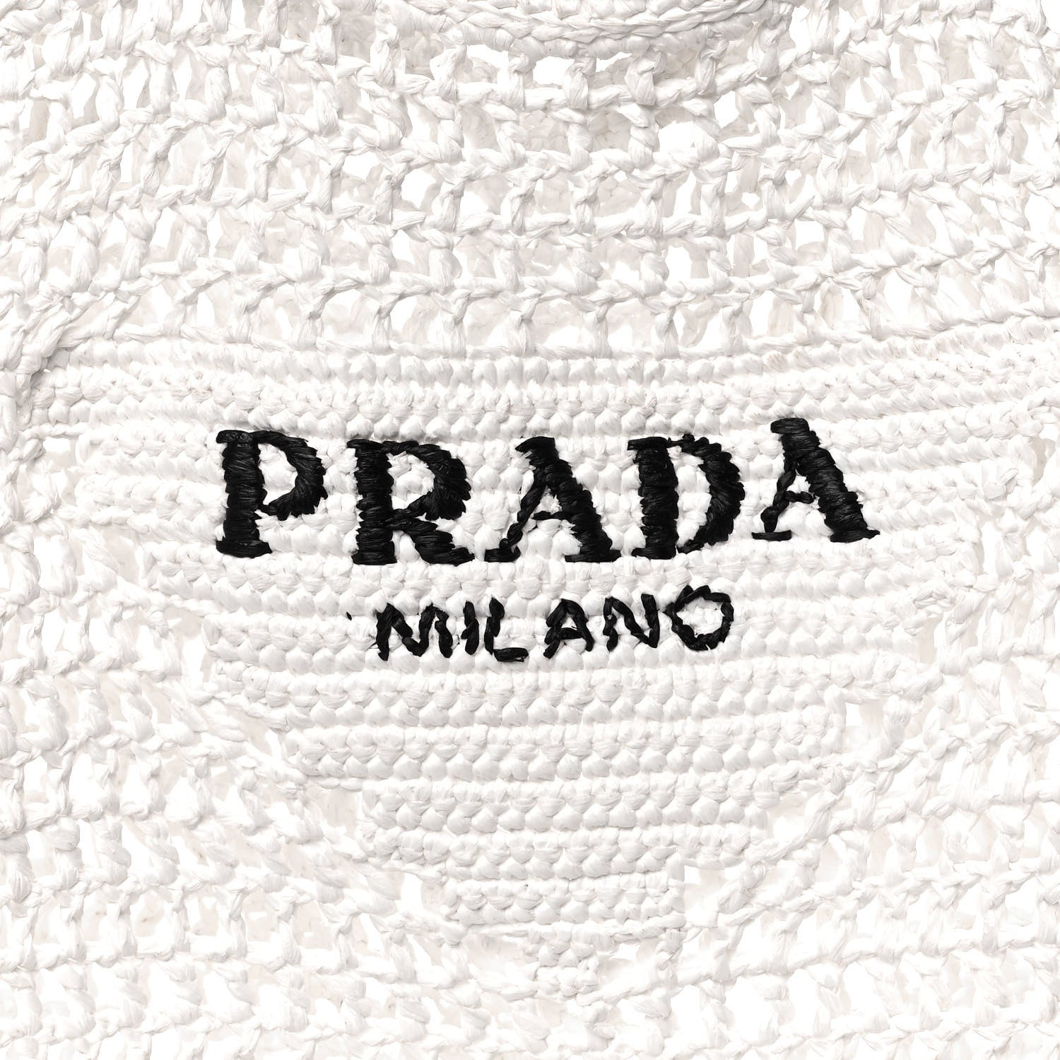Prada Yarn Raffia Effect Crochet Logo Embroidered Tote Bag White 9 of 15