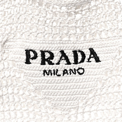 Prada Yarn Raffia Effect Crochet Logo Embroidered Tote Bag White 9 of 15