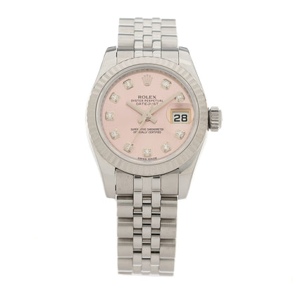 Rolex Stainless Steel 18K White Gold Diamond 26mm Oyster Perpetual Datejust Watch Pink 179174 1 of 5