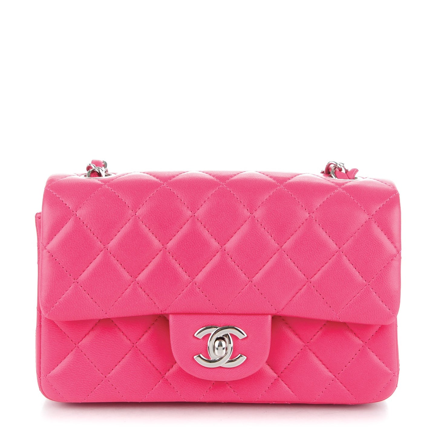 Lambskin Quilted Mini Rectangular Flap Dark Pink