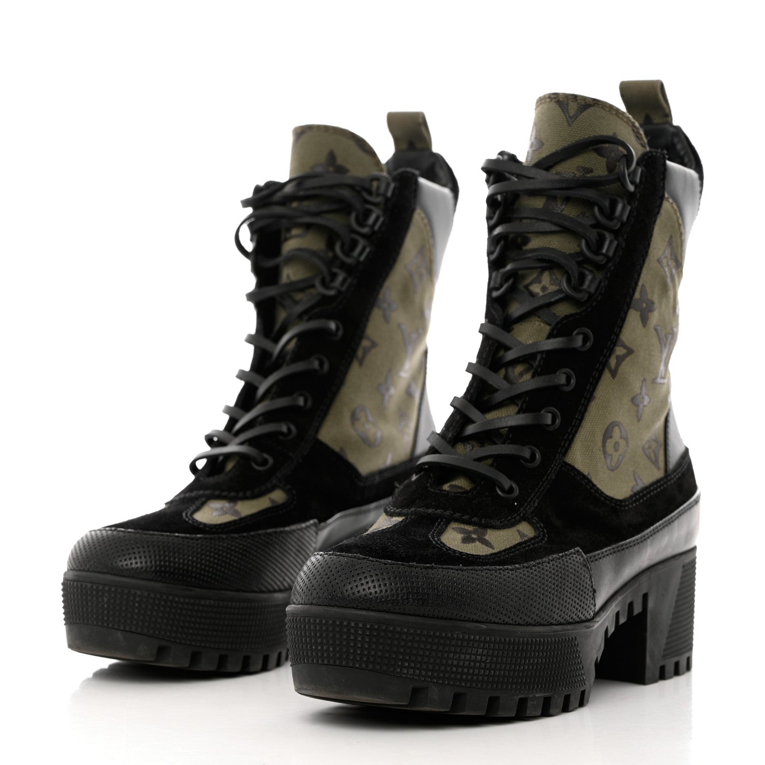 Louis Vuitton Suede Monogram Laureate Platform Desert Boots 38 Kaki Black 3 of 10
