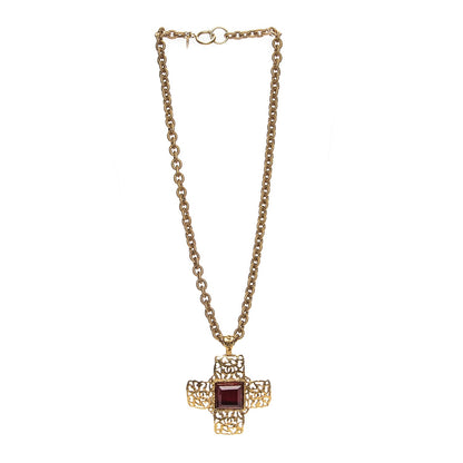 Chanel Gripoix CC Cross Pendant Necklace Red Gold 7 of 7