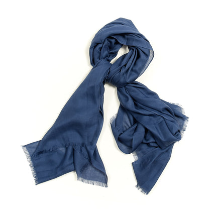 Chanel Cashmere Silk CC Fringe Scarf Blue 1 of 4