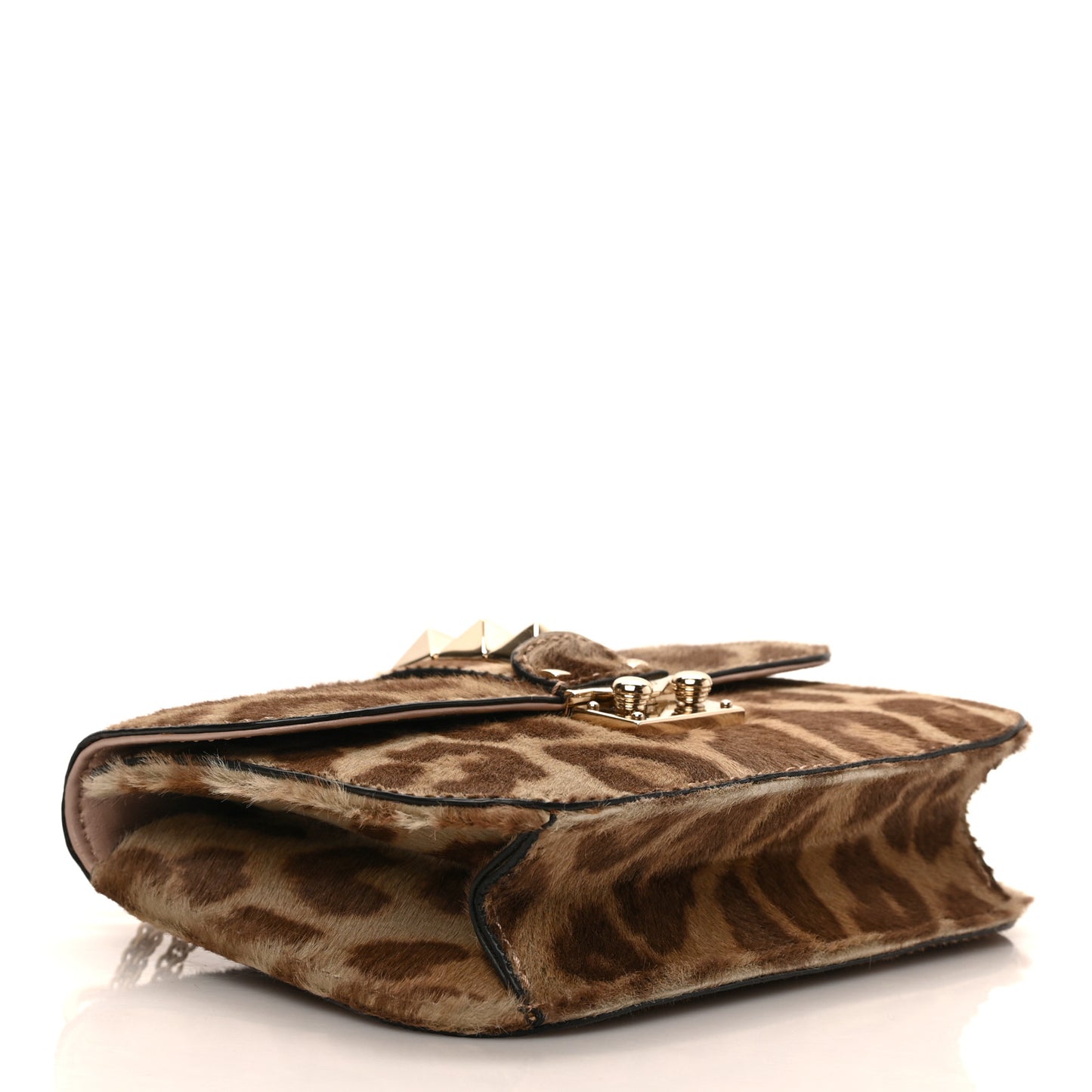 Calf Hair Leopard Print Small Glam Lock Rockstud Flap Blush
