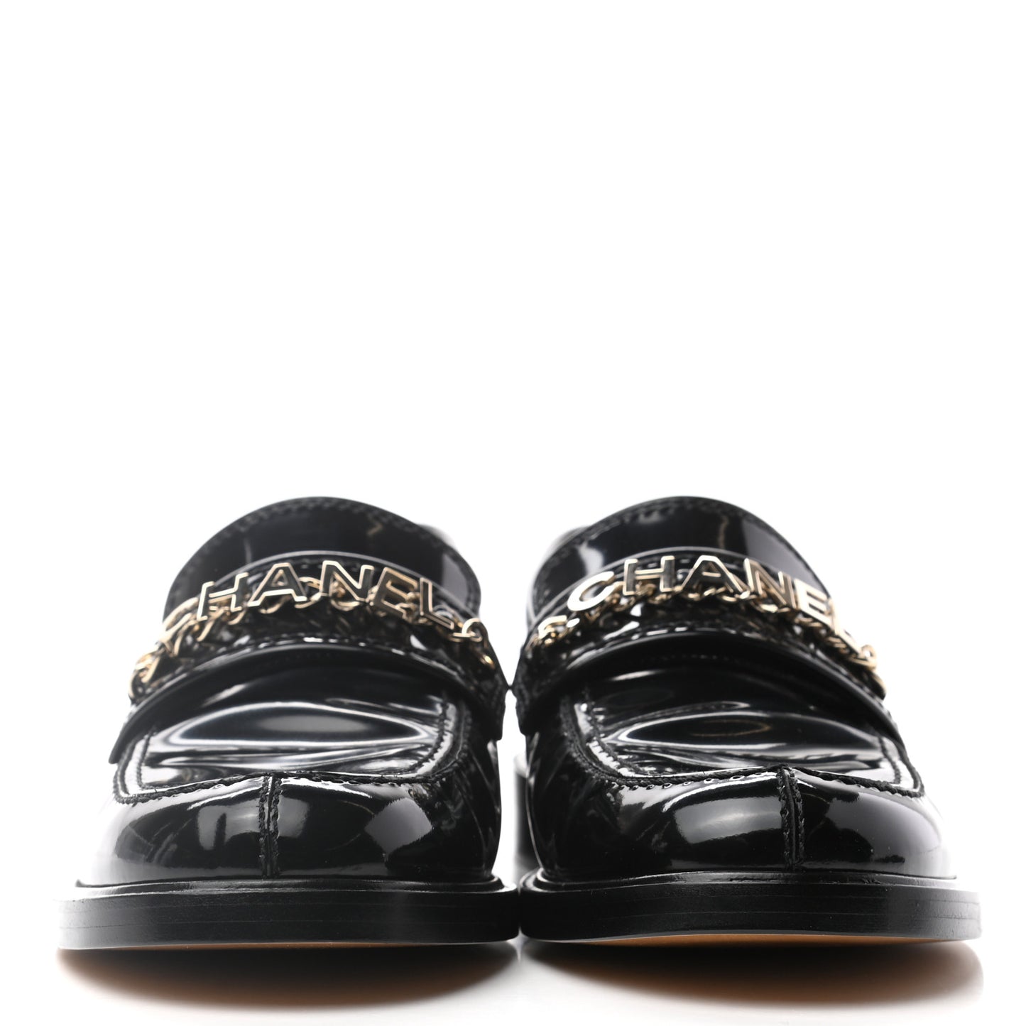 Shiny Calfskin Logo Loafers 38.5 Black