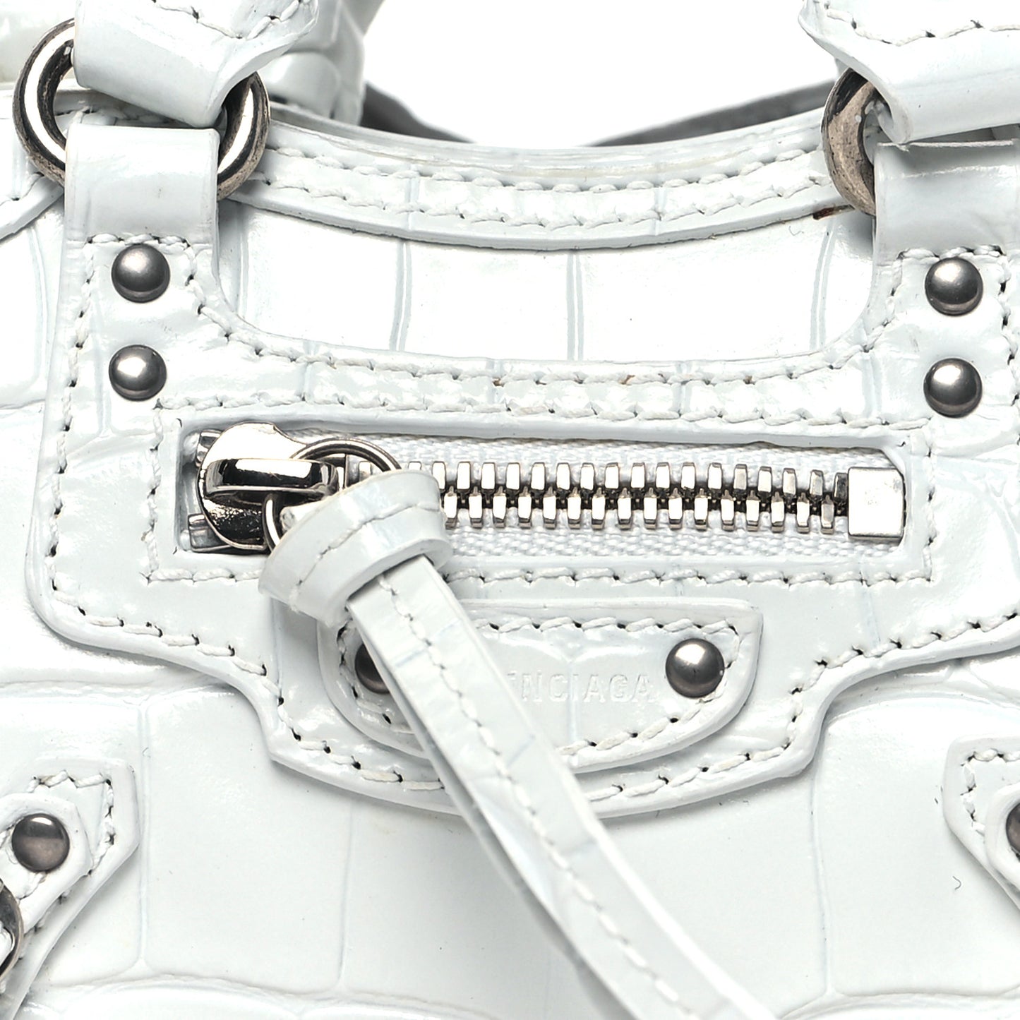 Extra Supple Calfskin Crocodile Embossed Neo Classic Silver Hardware Super Nano City Crossbody White