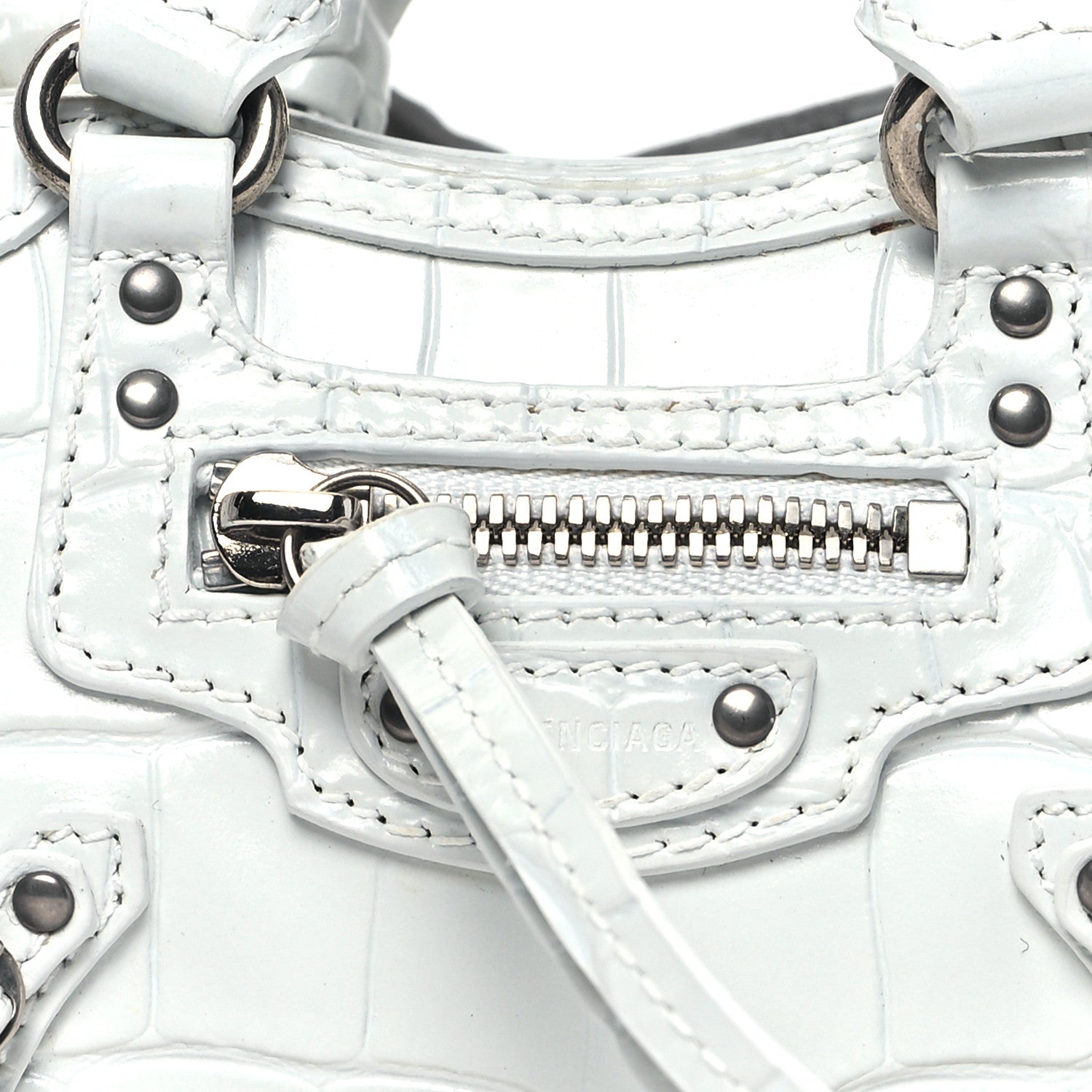 Balenciaga Extra Supple Calfskin Crocodile Embossed Neo Classic Silver Hardware Super Nano City Crossbody White 13 of 14