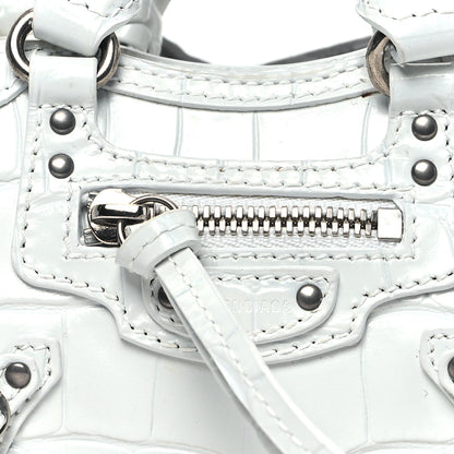 Balenciaga Extra Supple Calfskin Crocodile Embossed Neo Classic Silver Hardware Super Nano City Crossbody White 13 of 14