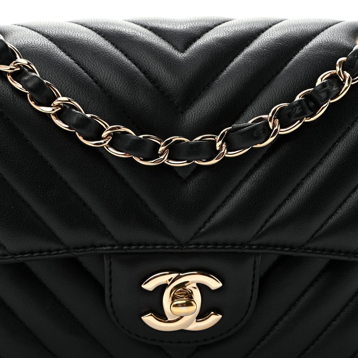 Lambskin Chevron Quilted Small Double Flap Black