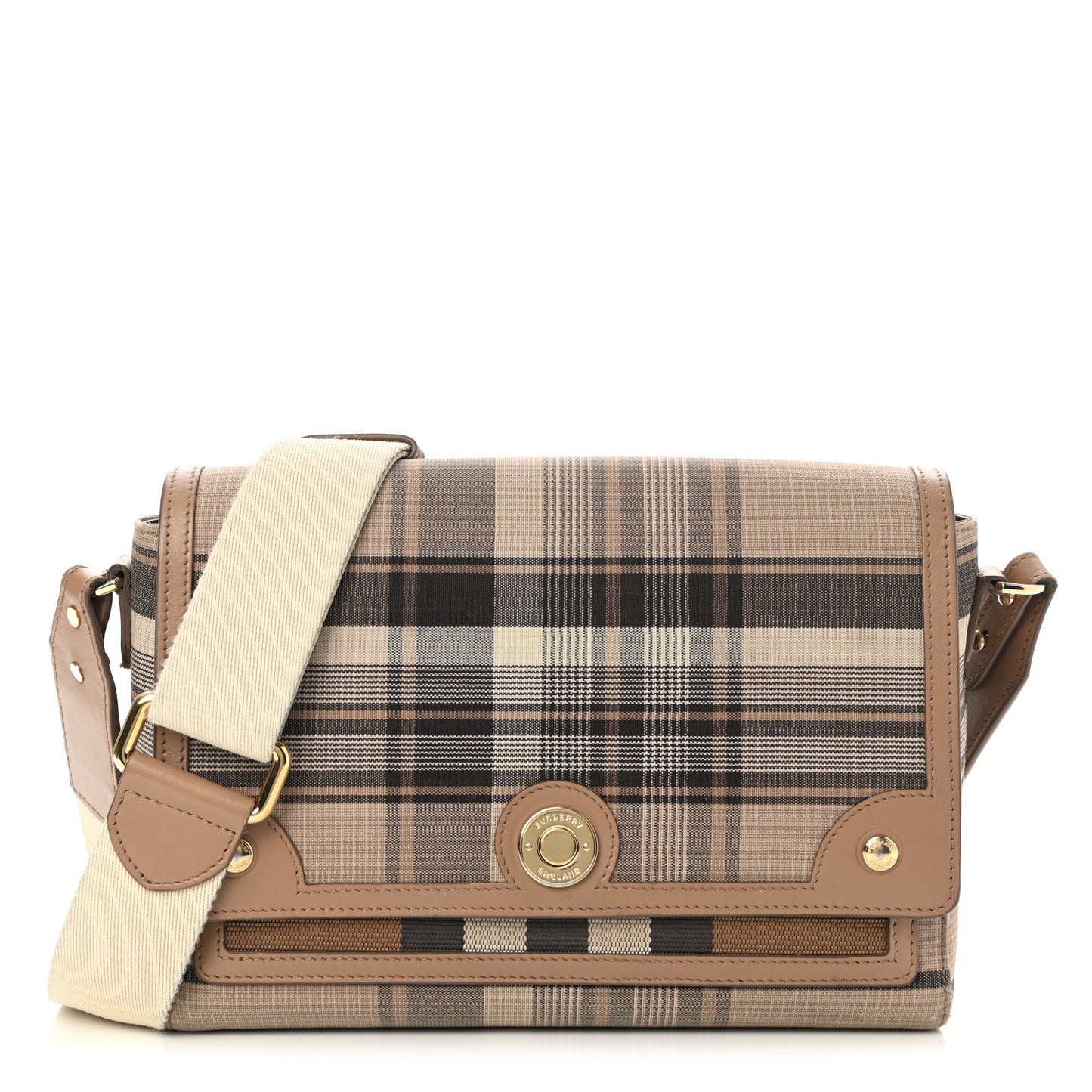 Calfskin Tartan Note Crossbody Bag Light Fawn