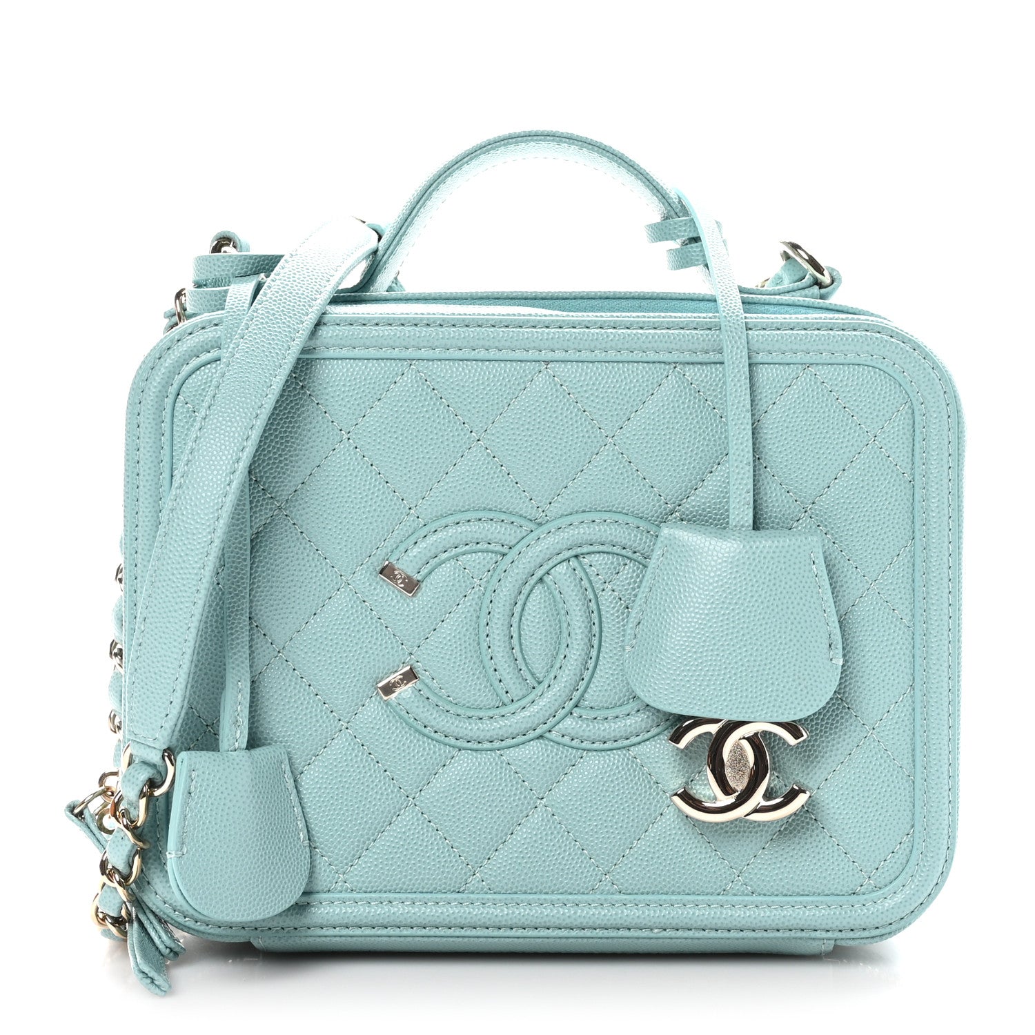 Chanel Caviar Quilted Medium CC Filigree Vanity Case Light Blue 1 of 11