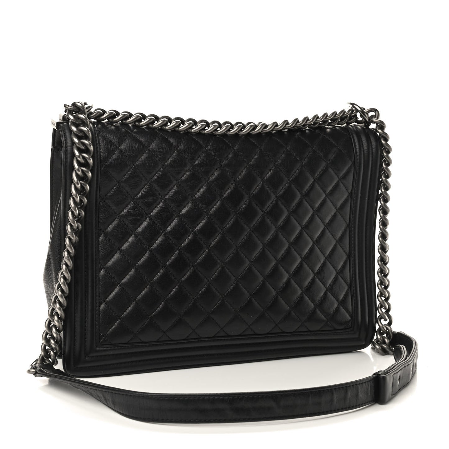 Calfskin Quilted Large Boy Flap Black