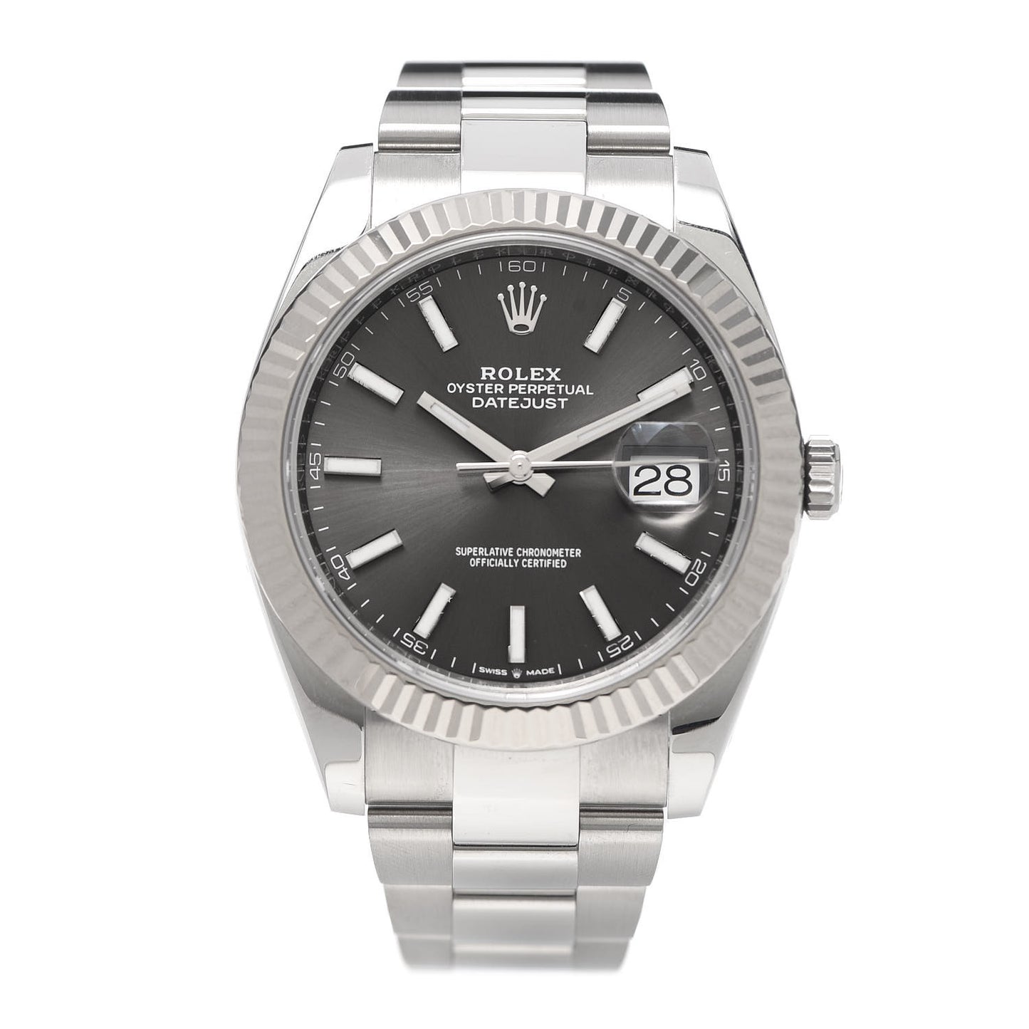 Stainless Steel 18K White Gold 41mm Oyster Perpetual Datejust Watch Slate 126334