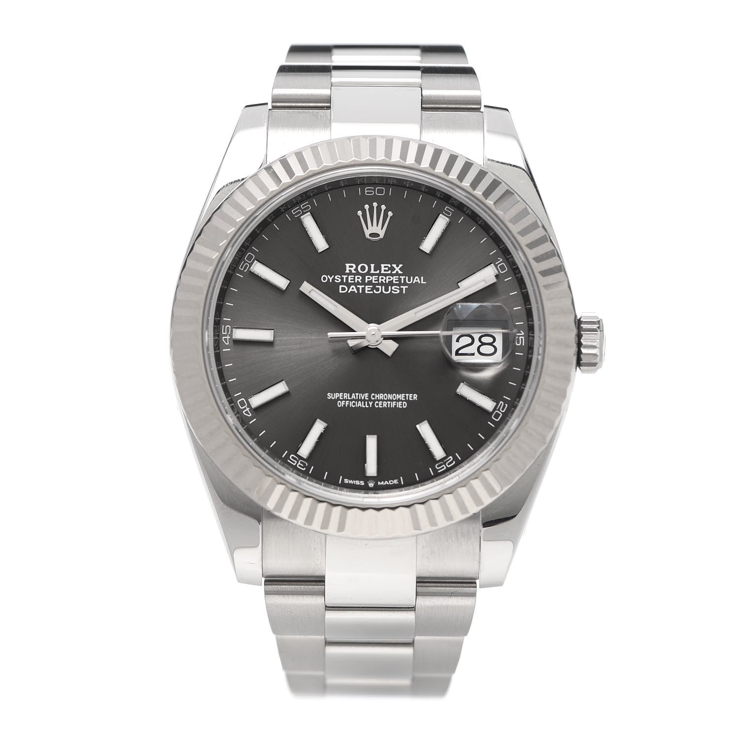 Rolex Stainless Steel 18K White Gold 41mm Oyster Perpetual Datejust Watch Slate 126334 1 of 6