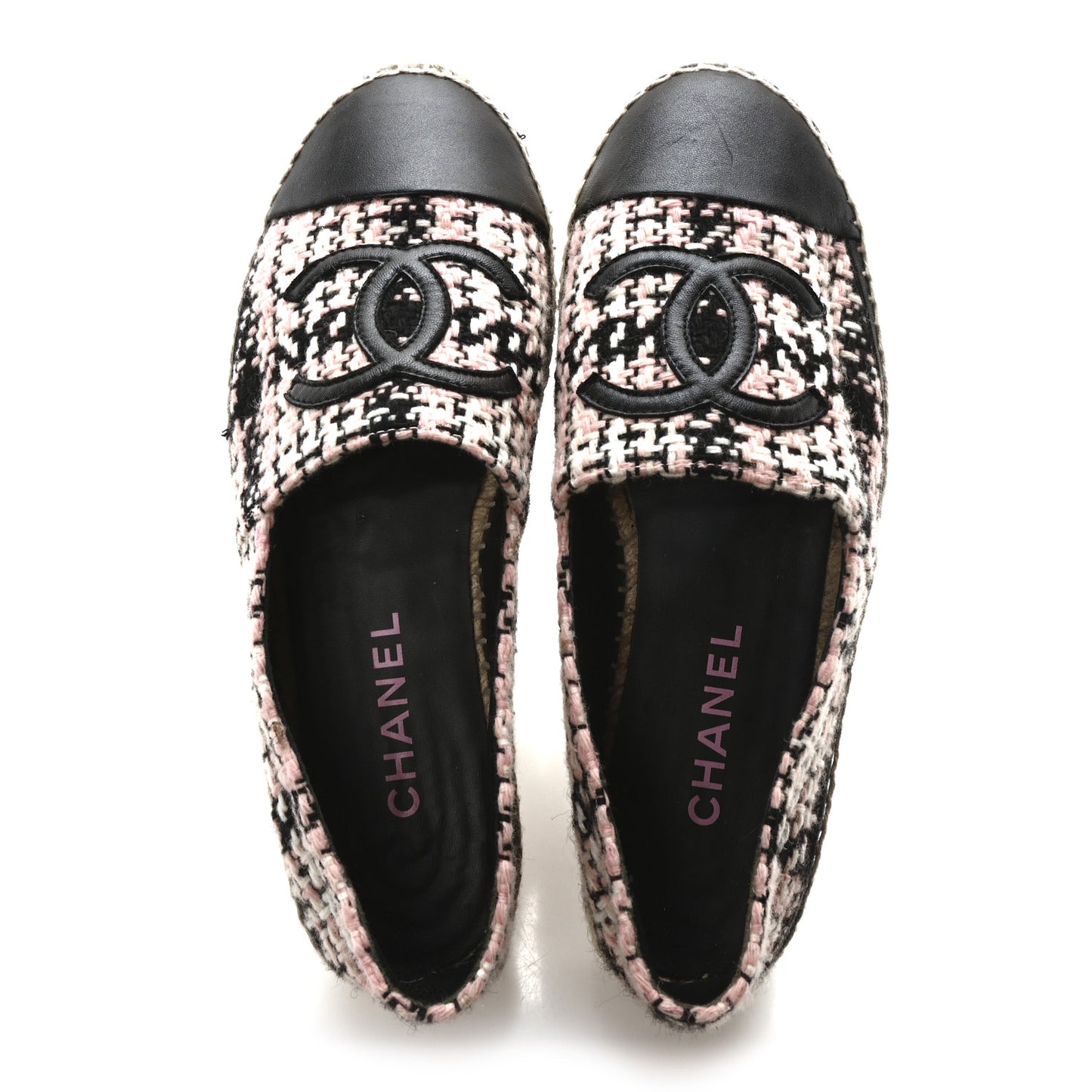 Tweed Lambskin CC Espadrilles 39 Pink Black