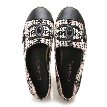 Chanel Tweed Lambskin CC Espadrilles 39 Pink Black 2 of 8