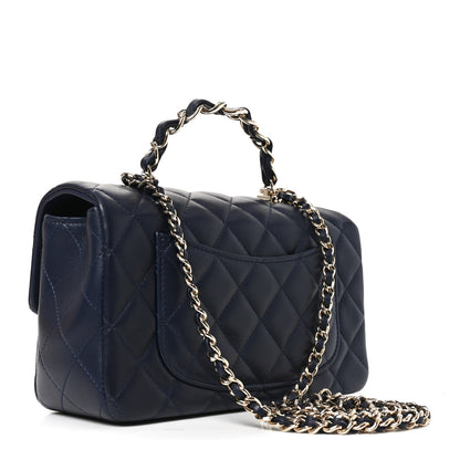 Chanel Lambskin Quilted Mini Chain Top Handle Rectangular Flap Navy 3 of 10