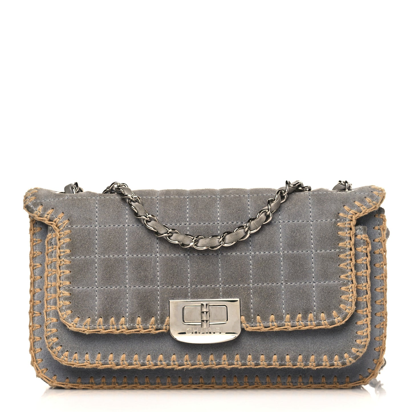 Suede Chocolate Bar Whipstitch Mademoiselle Flap Grey