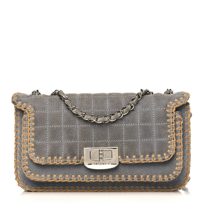 Chanel Suede Chocolate Bar Whipstitch Mademoiselle Flap Grey 1 of 11