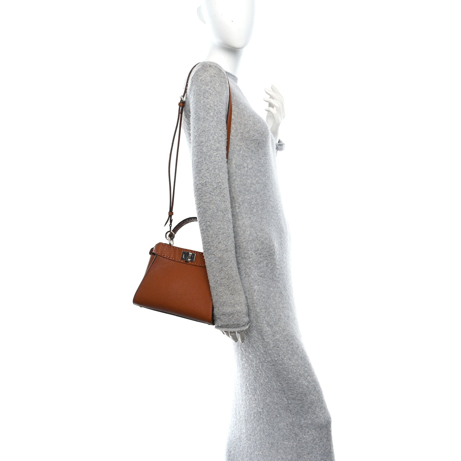 Fendi Cuoio Romano Snakeskin Selleria Mini Peekaboo Iconic Satchel Cappuccino 2 of 11